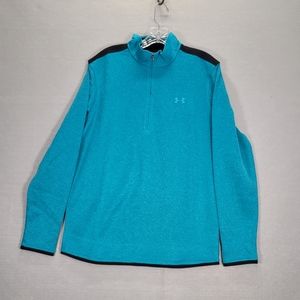 Under Armour Men's Golf Fleece Sweater Blue Black 1/4 Zip Long Sleeve SZ Medium